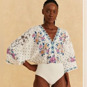 NWOT - Farm Río Lace Romantic Bandanas Off White Bodysuit
- Size S